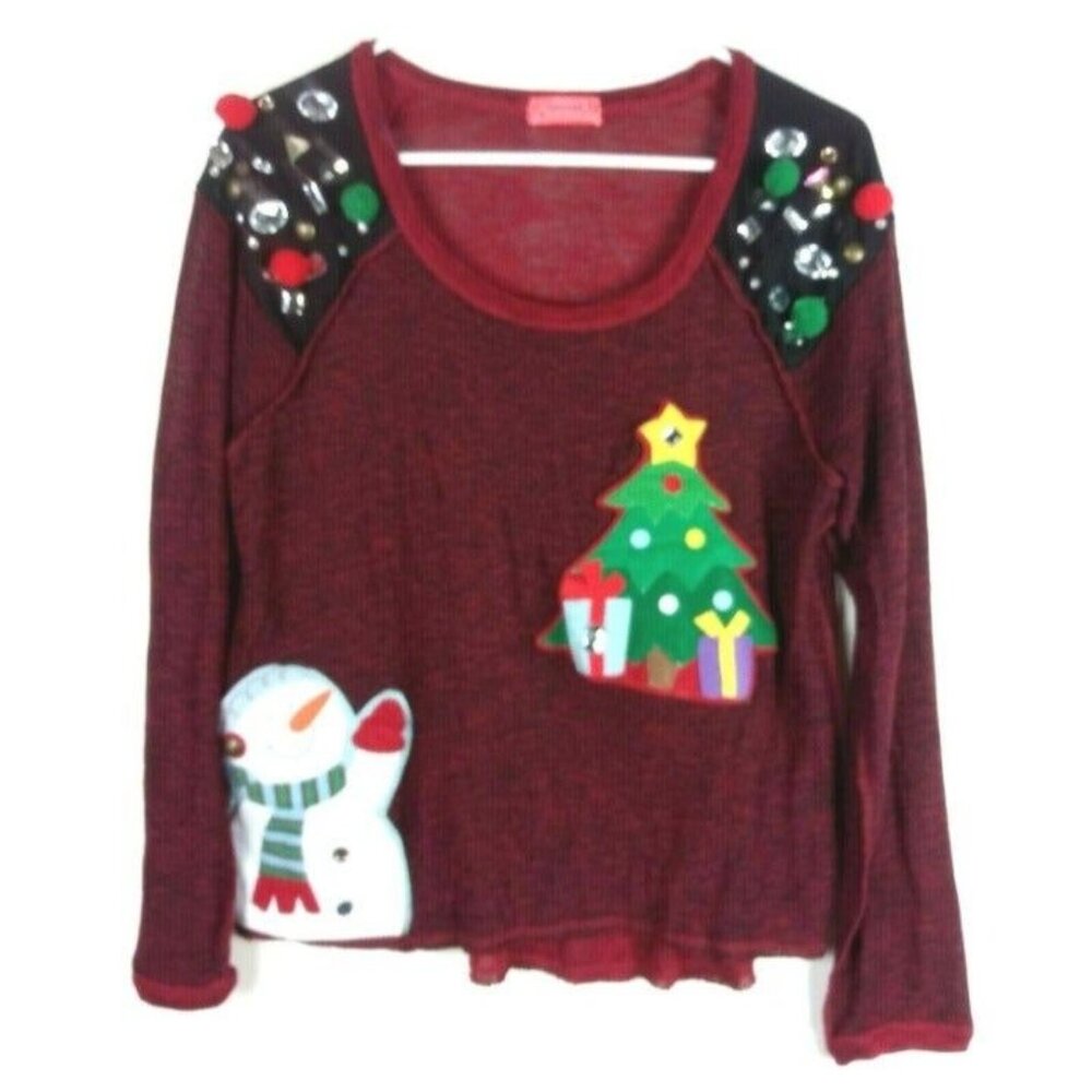 Ugly Christmas Sweater Embellished Pullover Top L